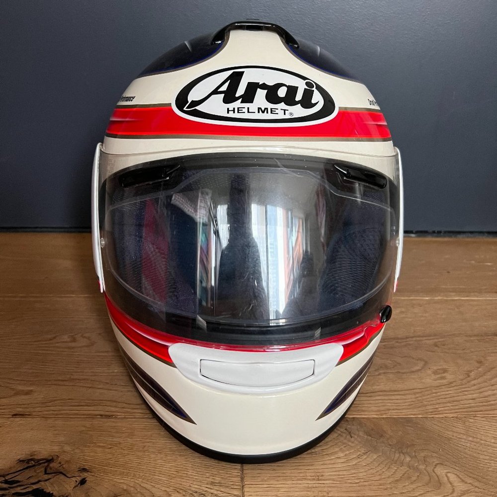 Arai Chaser Motorcycle Helmet Size M with Red/White/Blue Vintage Racing Stripes
